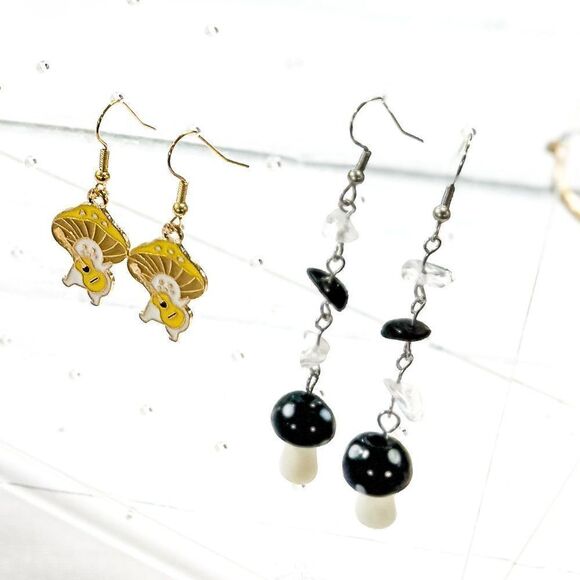 Glass Mushroom Dangle Drop Earrings - Picture 9 of 11